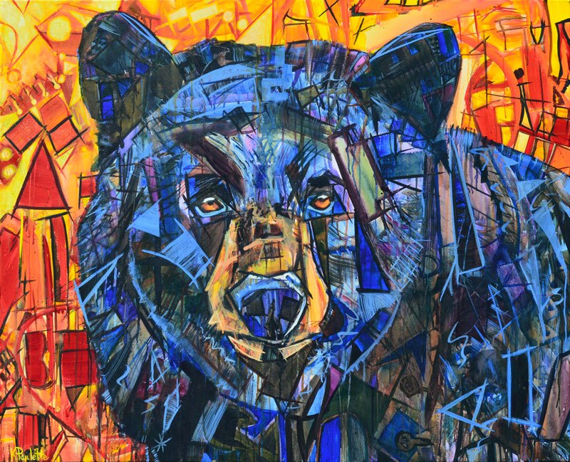 800x649 Black Bear Painting Blue Abstract Animal Art For Sale On Canvas - Banner Painting