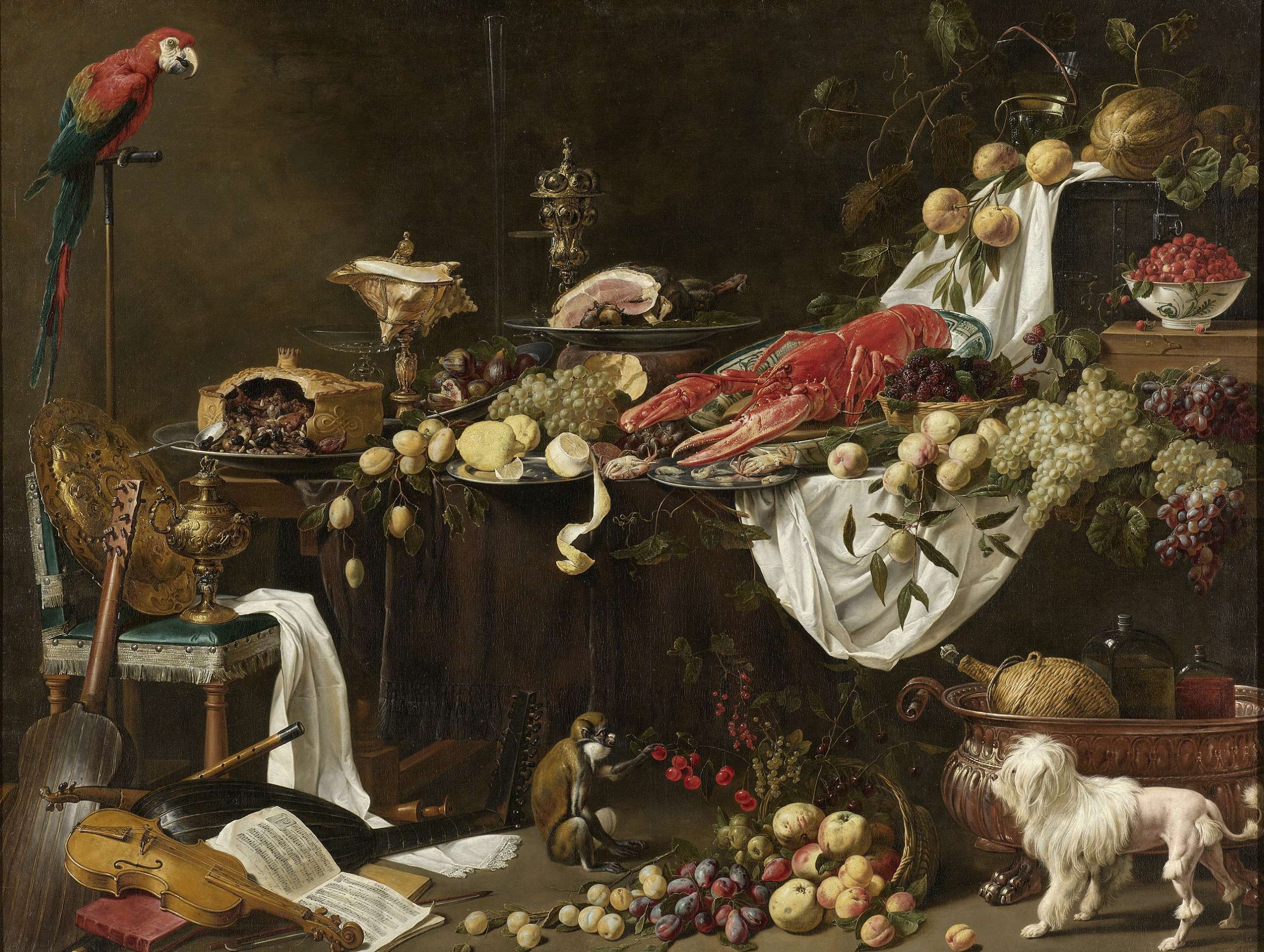 2560x1929 Banquet Still Life. 1644 Painting Adriaen Van Utrecht Oil Paintings - Banquet Painting