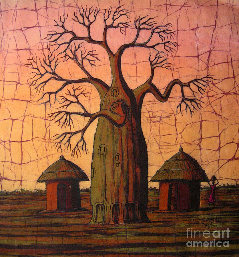836x900 Baobab Tree In The Village Painting By Peter Chikwondi - Baobab Tree Painting