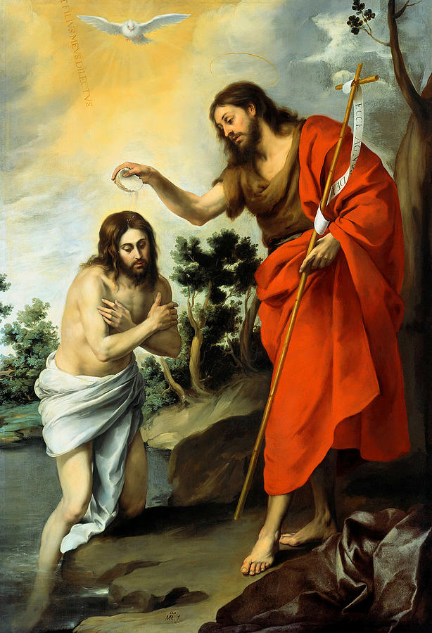 614x900 The Baptism Of Christ Painting By Bartolome Esteban Murillo - Baptism Of Christ Painting