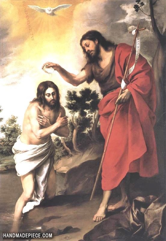 552x800 Esteban Murillo Baptism Of Christ Reproduction - Baptism Of Jesus Painting