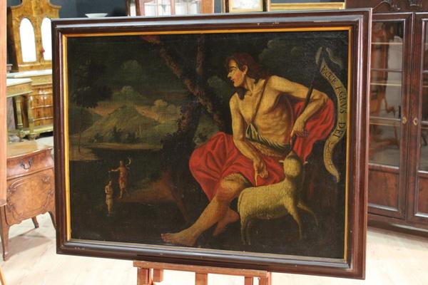 600x400 Antique Spanish Painting Baptism Of Saint John From 18th Century - Baptism Painting