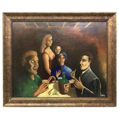 240x240 French Mid Century Oil Painting Of Bar Scene - Bar Scene Painting