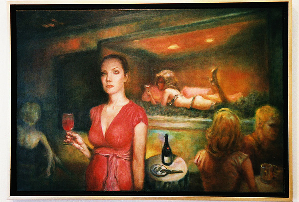 600x405 Bar Scene Oil Painting Painting By Riki R Nelson - Bar Scene Painting