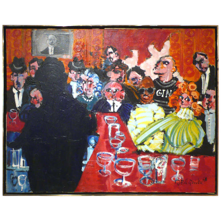 768x768 Bar Scene Oil Painting By C. J. P. Le Quidre For Sale - Bar Scene Painting