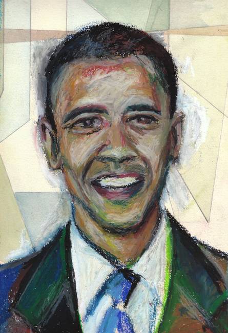 445x650 Elect Barack Obama In 2008! Oil Pastel By Noel Hefele - Barack Obama Oil Painting