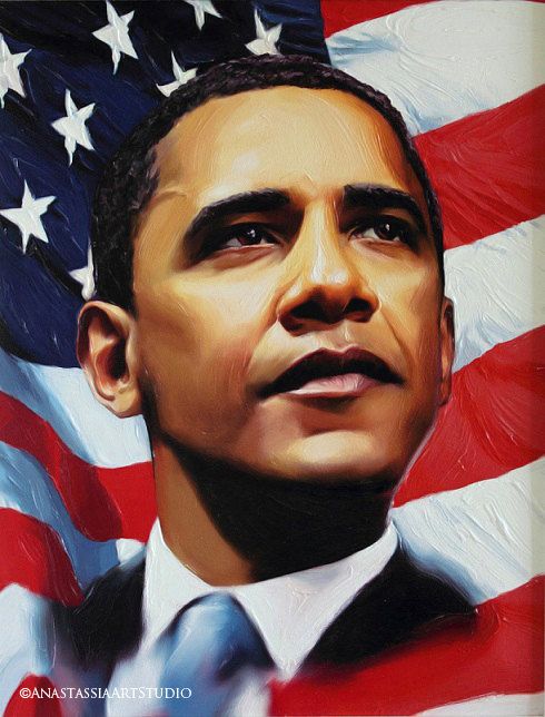 490x644 Portrait Of President Obama Textured Fine Art Oil Painting - Barack Obama Oil Painting
