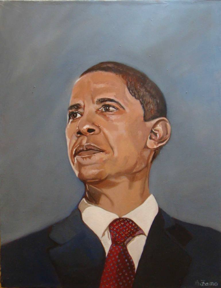 770x1001 Saatchi Art Portrait Of Barack Obama Painting By Anne Zamo - Barack Obama Oil Painting