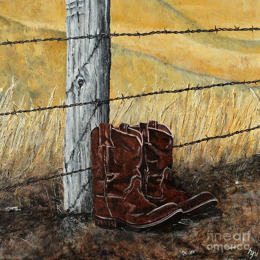 898x900 Barbed Wire And Boots Painting I'M Gonna Paint You A Real Nice - Barbed Wire Painting