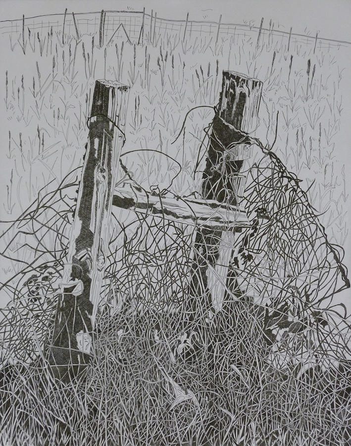 709x900 Posts And S Barb Wire Painting By Karen Merry - Barbed Wire Painting