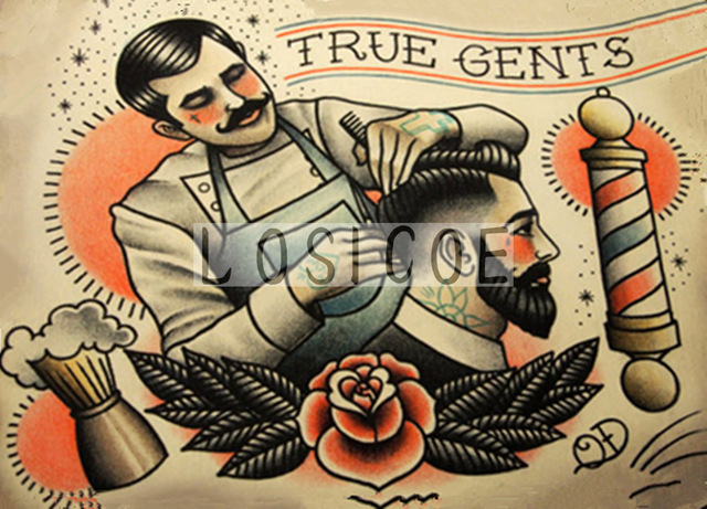 640x461 True Gents Tattoo Theme Body Painting Barber Shop Sign Publicity - Barber Painting