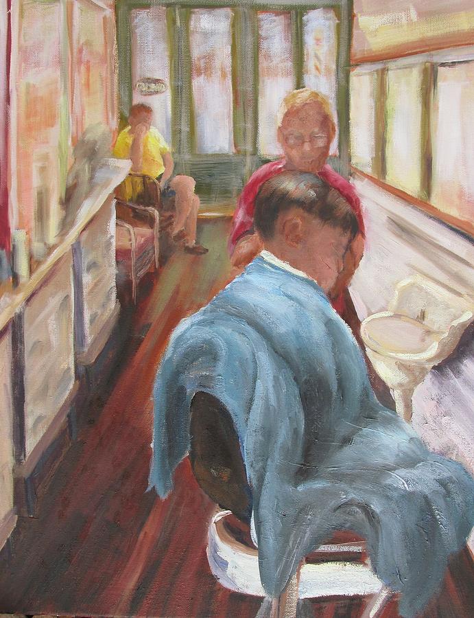 691x900 The Last Barber Shop Painting By Susan Richardson - Barber Painting