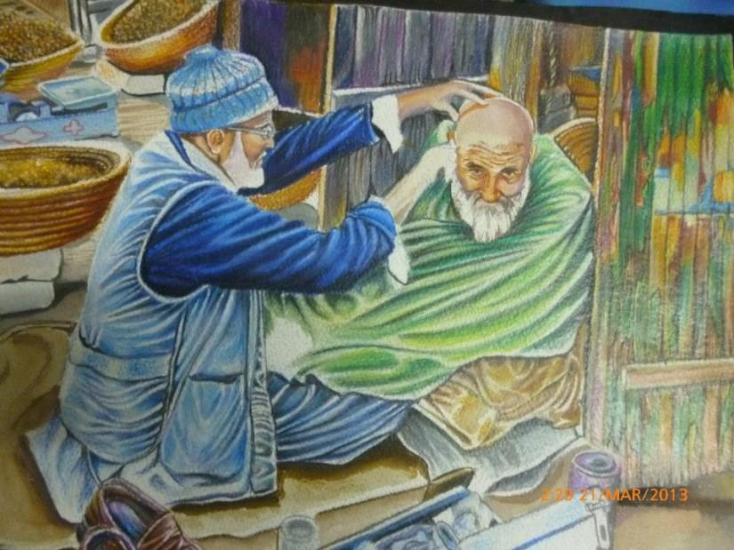 825x619 The Old Barber (Work In Progress ) Touchtalent - Barber Painting