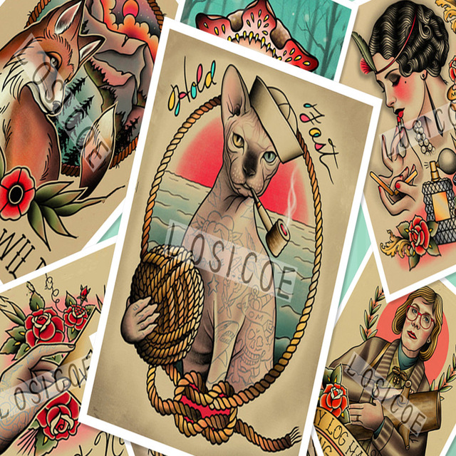 640x640 Creative Tattoos Pattern Manuscript Vintage Kraft Paper Poster - Barber Shop Painting