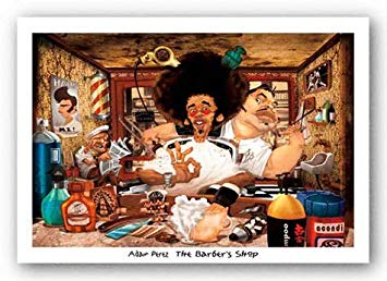 355x258 The Barber's Shop By Adam Perez 36x24 Art Print - Barber Shop Painting