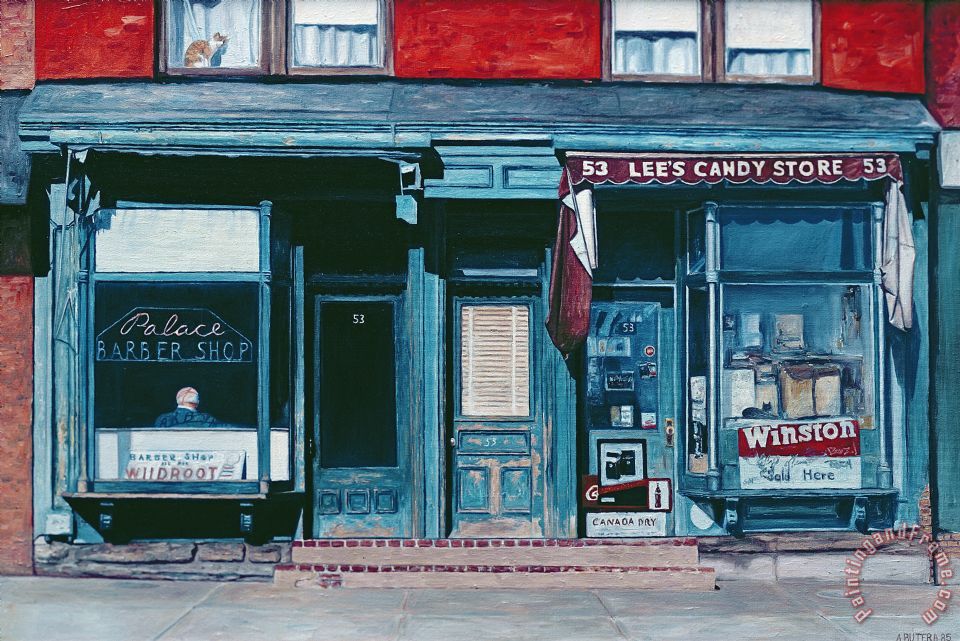 960x641 Anthony Butera Palace Barber Shop And Lees Candy Store Painting - Barber Shop Painting