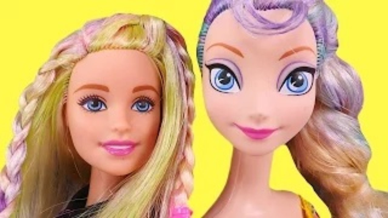 1280x720 Barbie Mix N Color Elsa Hair Color Painting Disney Frozen Doll - Barbie Painting