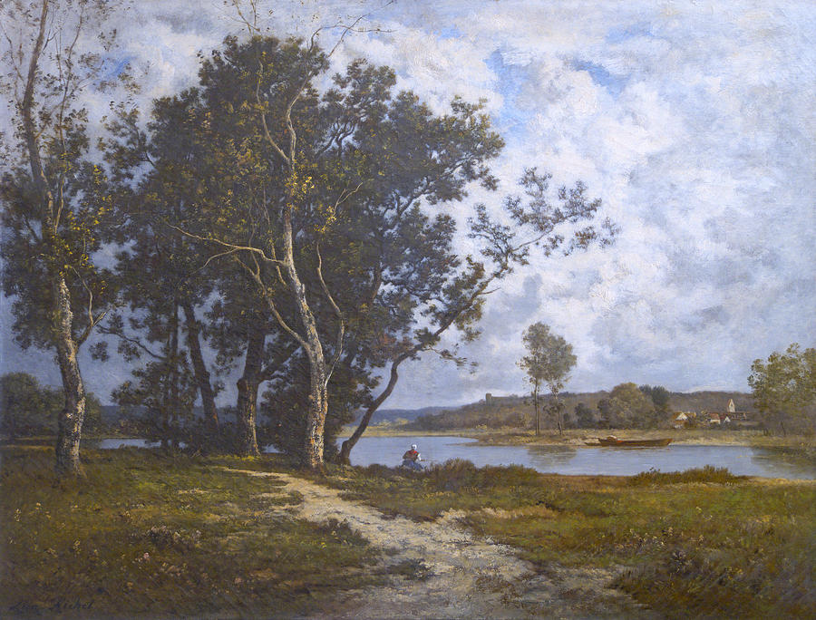 900x684 Along The River - Barbizon Painting