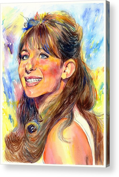 498x740 Barbra Streisand Young Portrait Acrylic Print By Suzann's Art - Barbra Streisand Painting