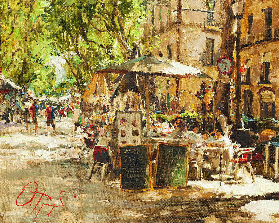 900x718 Caffee In Barcelona Painting By Oleg Trofimoff - Barcelona Painting