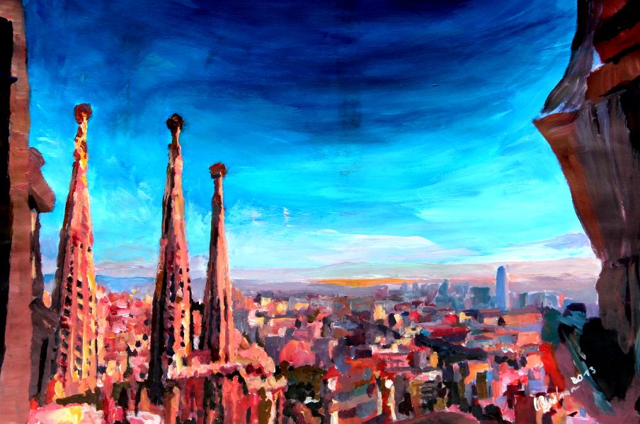 904x600 Paintings Of Barcelona, European Travel Art. Painting By M - Barcelona Painting