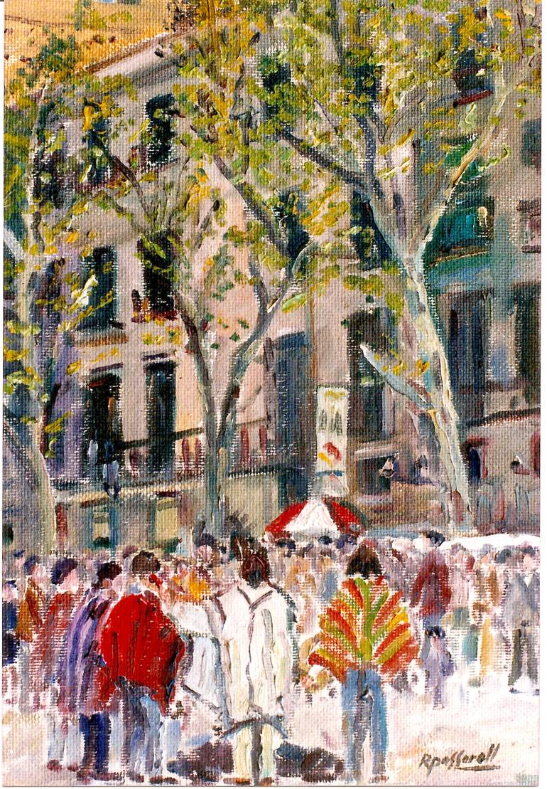 770x1109 Saatchi Art Las Ramblas De Barcelona Painting By Ricard Passarell - Barcelona Painting