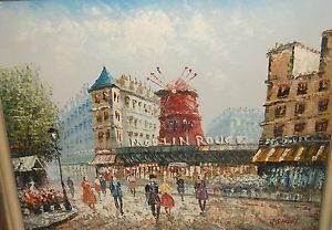 300x208 J.bardot Moulin Rouge Market Paris Street Scene Oil On Canvas - Bardot Painting