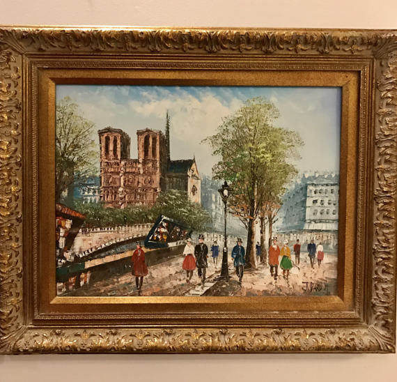 570x548 Beautiful Notre Dame Paris Oil On Canvas Painting By J. Bardot - Bardot Painting