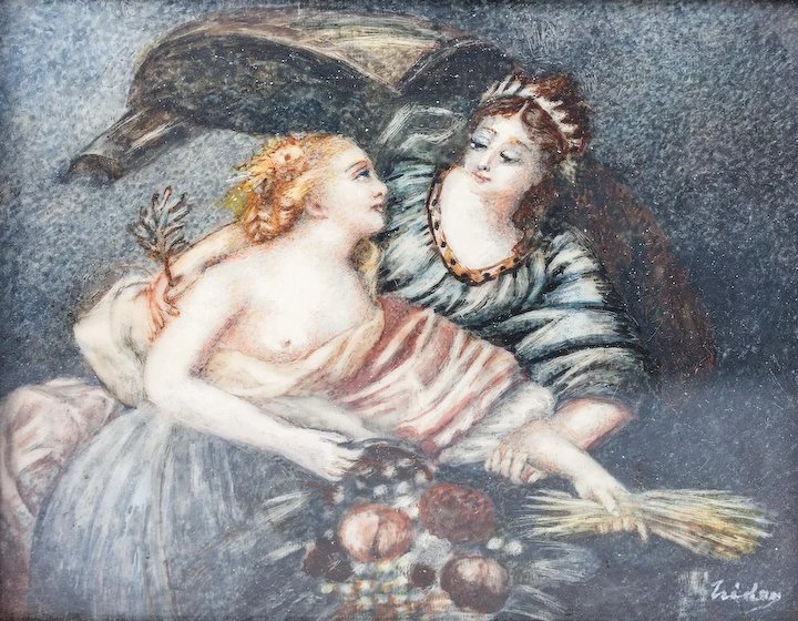 720x560 Antique Miniature Painting In Original Frame, Bare Breast Demeter - Bare Painting