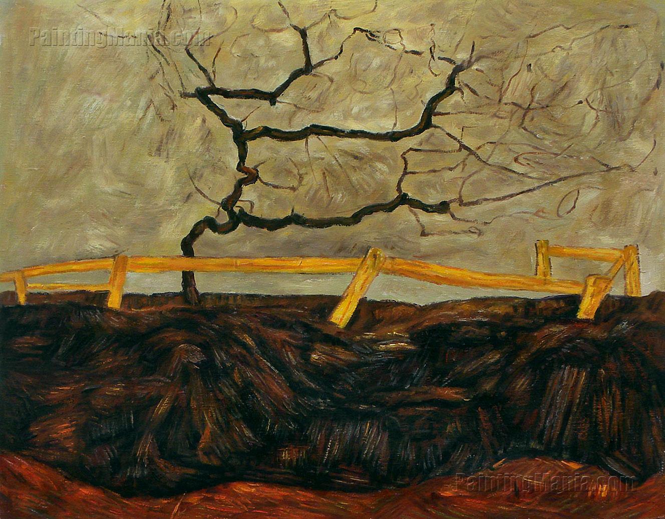 1328x1036 Bare Tree Behind A Fence - Bare Painting
