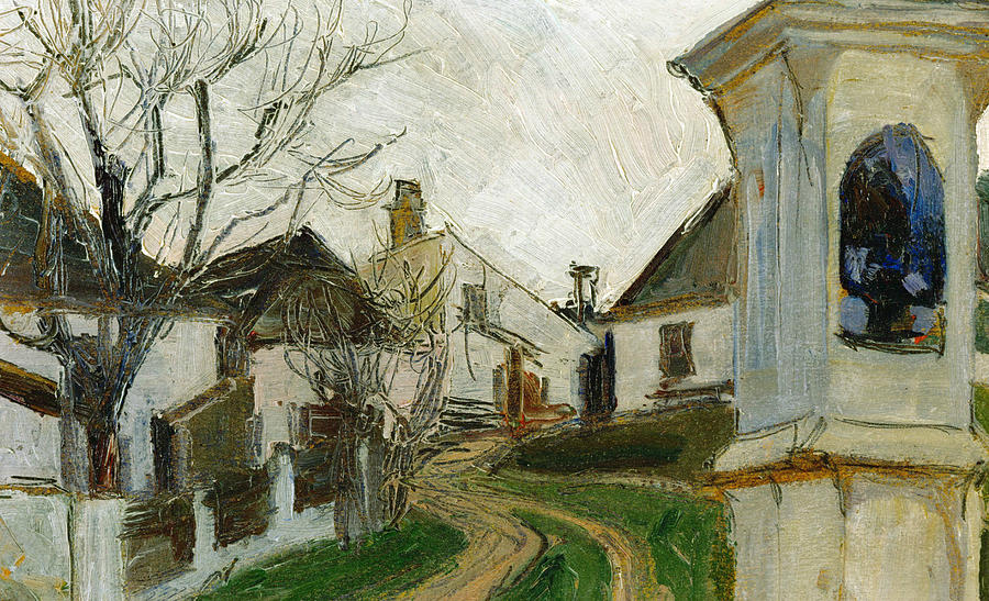 900x547 Bare Trees, Houses And Wayside Shrine Painting By Egon Schiele - Bare Painting