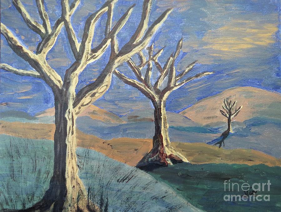900x679 Bare Trees Painting By Judy Via Wolff - Bare Tree Painting