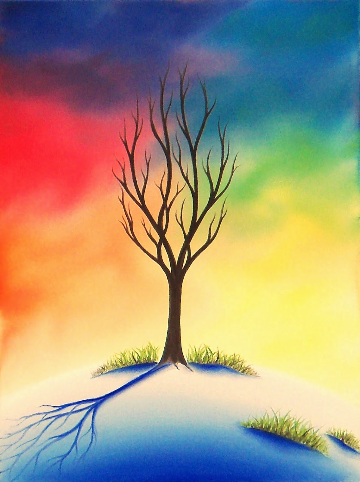 1196x1600 Colorful Art Landscape Painting, Bare Tree Art, 12 X 16, Original - Bare Tree Painting