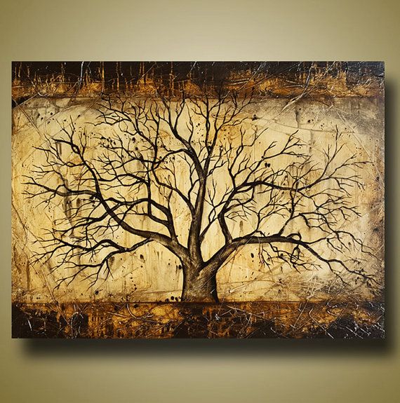 570x575 Huge Bare Tree Painting Bare Branches Spooky By Brittsfineart - Bare Tree Painting