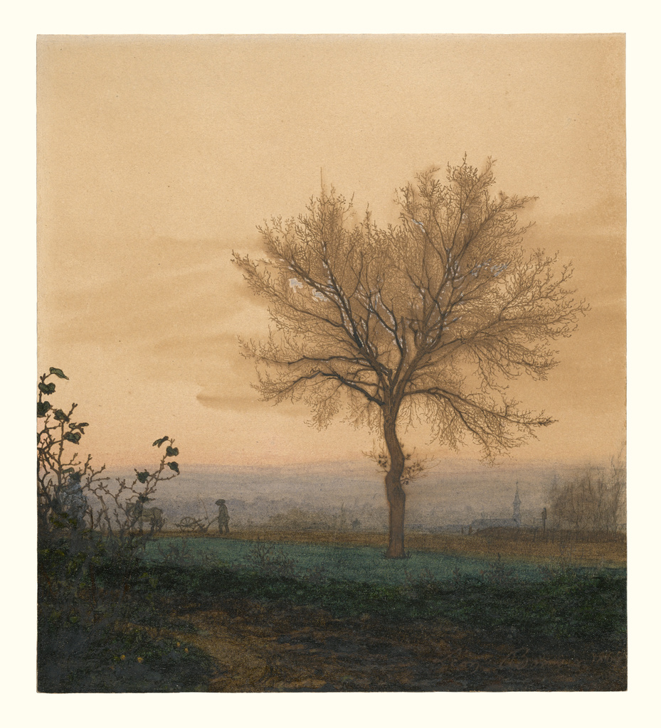 929x1024 Landscape With A Bare Tree And A Plowman (Getty Museum) - Bare Tree Painting