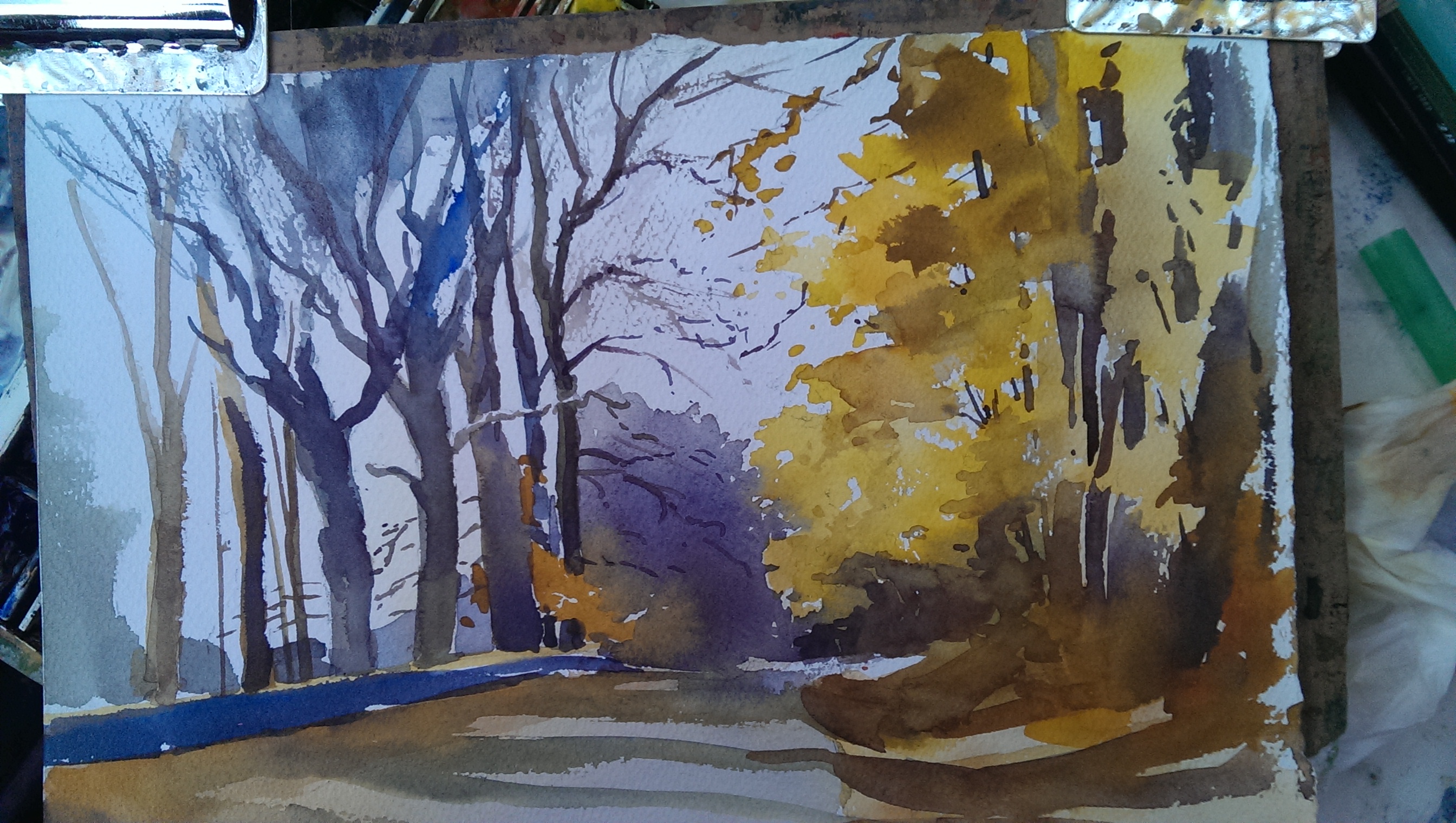 2688x1520 Plein Air Landscape Painting Process Vermont Watercolor Artist - Bare Tree Painting