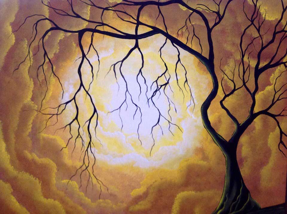 960x717 Bare Tree Yellow Tones, Original Fine Art Gallery - Bare Tree Painting