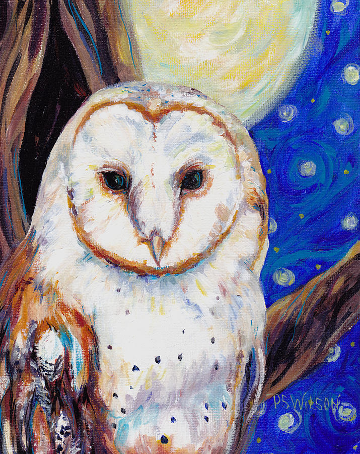 715x900 Barn Owl In Starry Night Painting By Peggy Wilson - Barn Owl Painting