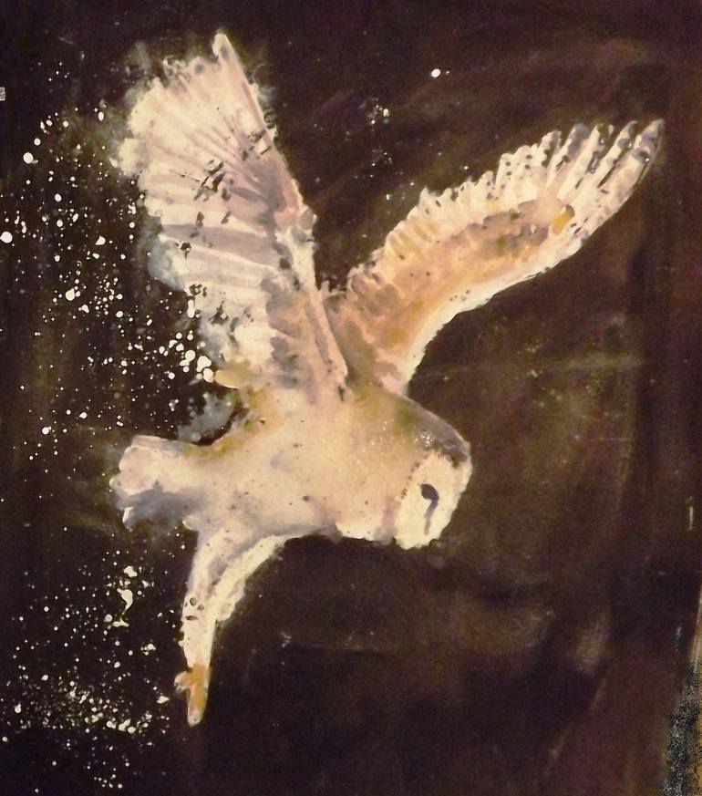 770x873 Saatchi Art Barn Owl In Flight Painting By Bella Gingell - Barn Owl Painting