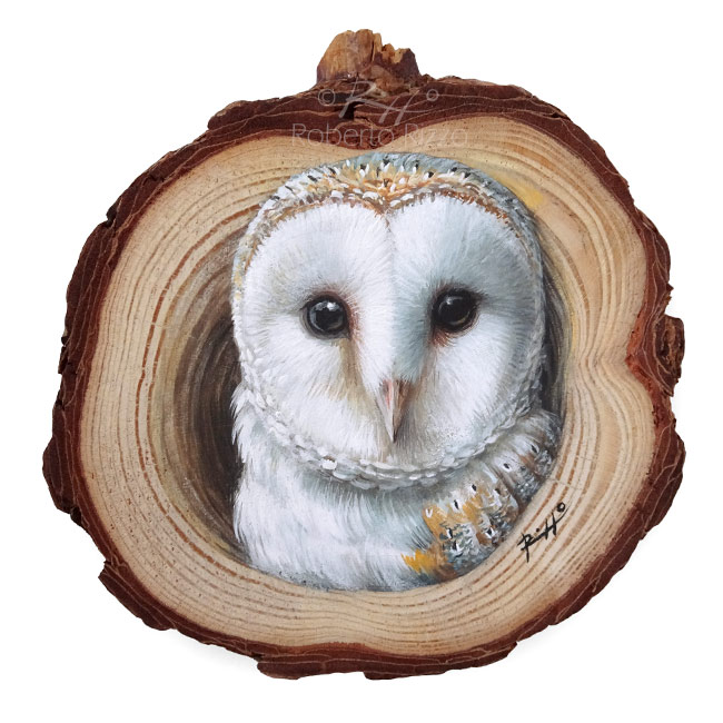 650x650 Barn Owl's Lair A Wood Slice Owl Painting To Decorate Your Home! - Barn Owl Painting