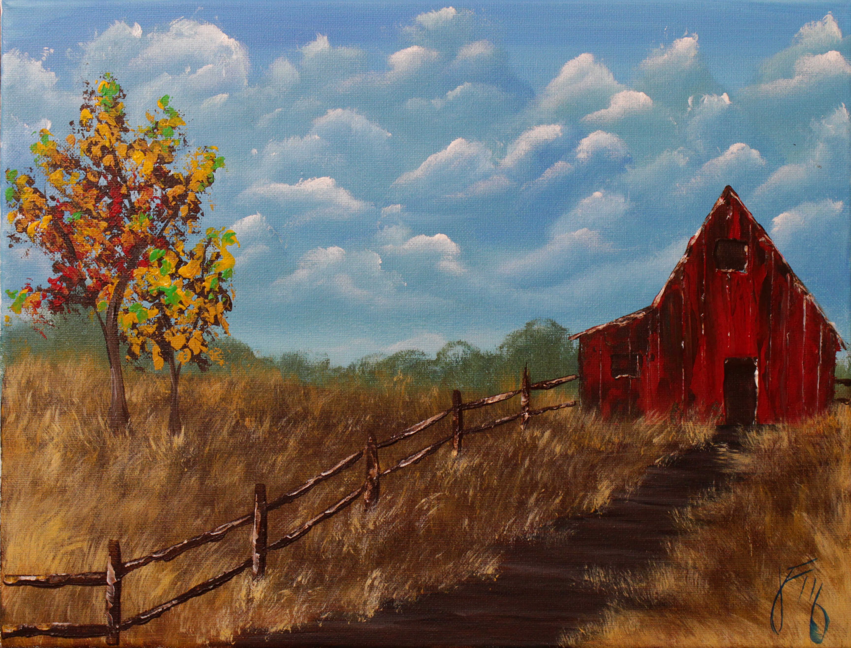 3457x2632 Autumn Barn Step By Step Acrylic Painting On Canvas For Beginners - Barn Painting