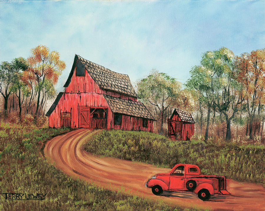 900x716 Old Red Barn Painting By Terry Lewey - Barn Painting