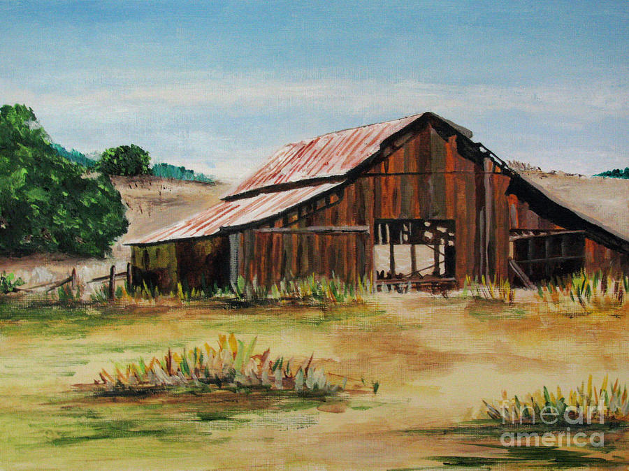900x674 The Old Barn Painting By Nancie Johnson - Barn Painting