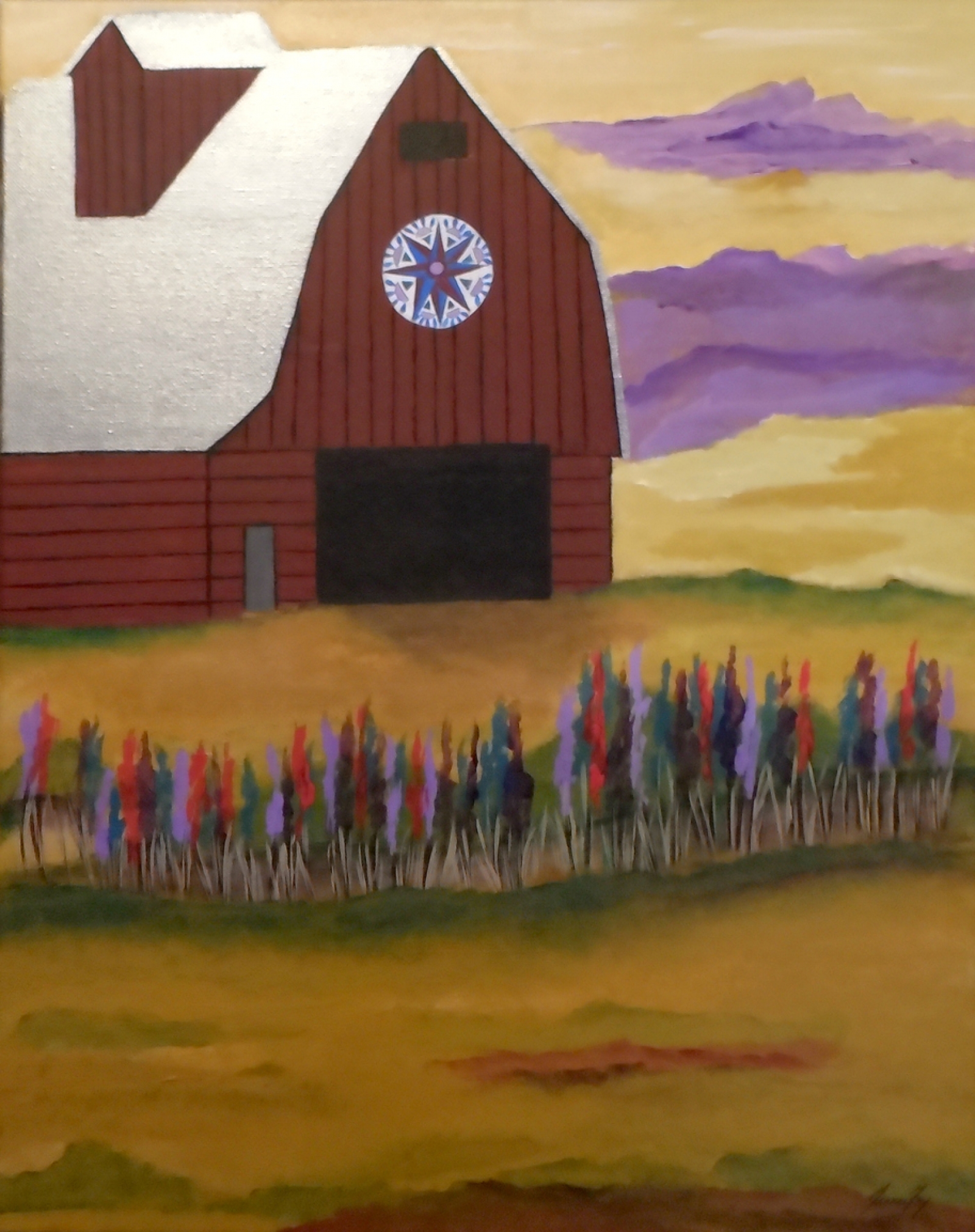 1600x2021 Red Barn Golden Landscape Canvas Painting 16x20 With Good Luck - Barn Red Painting