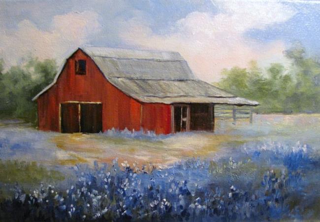 650x452 Red Barn And Blue Bonnets - Barn Red Painting