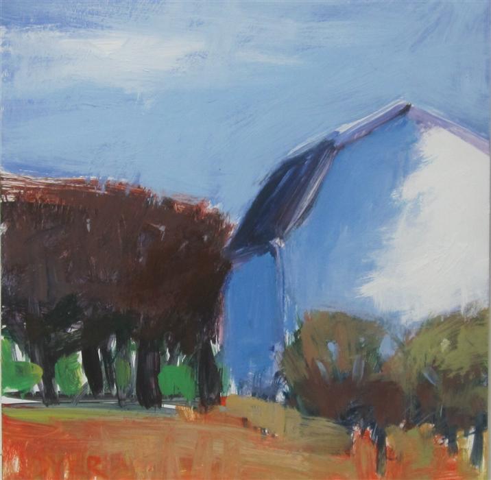 716x700 White Barn, Red Bushes By Janet Dyer - Barn Red Painting