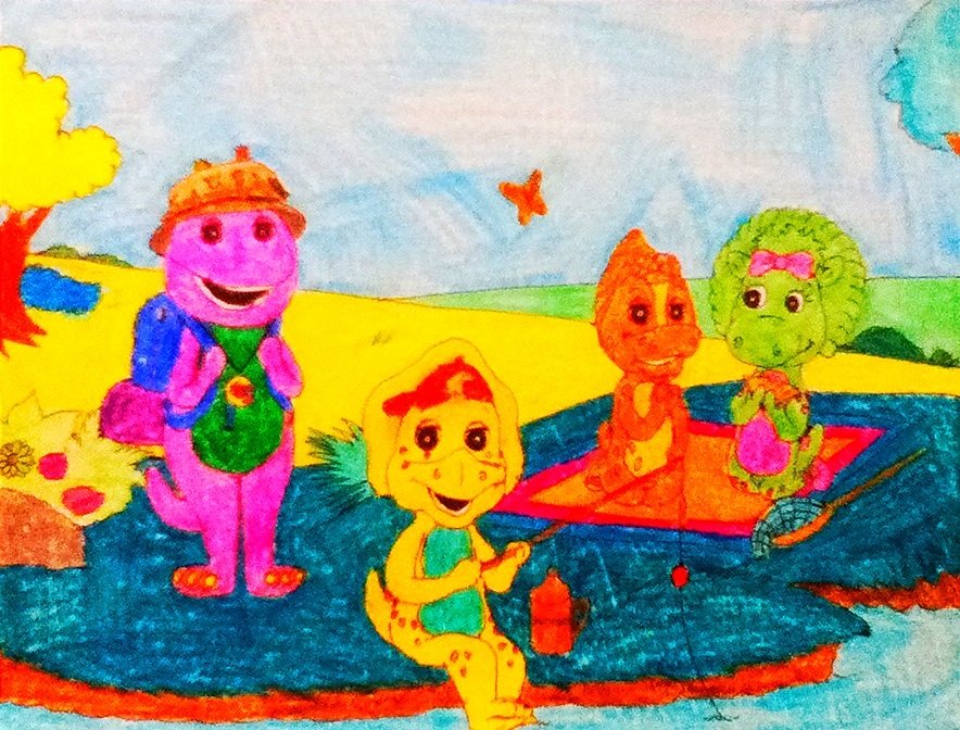 884x672 Barney And Friends In The Meadow By Bestbarneyfan - Barney And Friends Painting