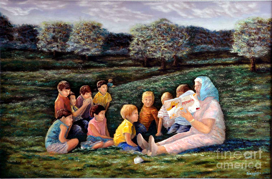 900x594 Nana And Friends Painting By Barney Napolske - Barney And Friends Painting
