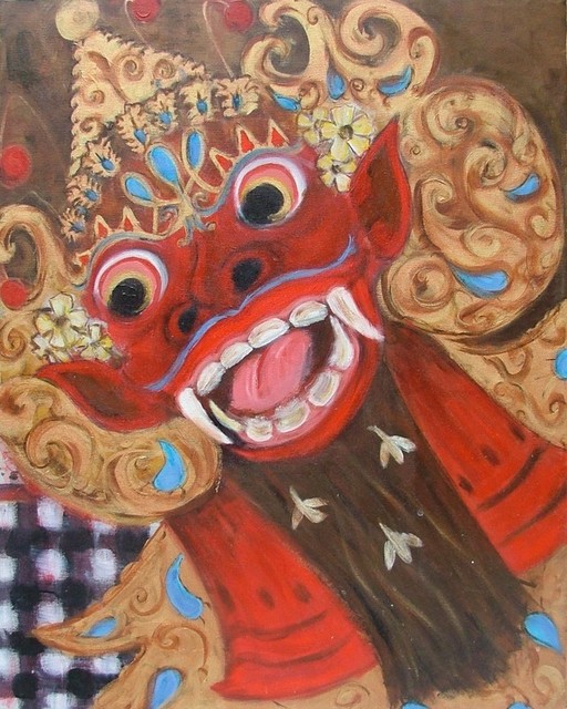 512x640 Laughing Balinese Barong, Original By Jeff Rach, Art - Barong Painting