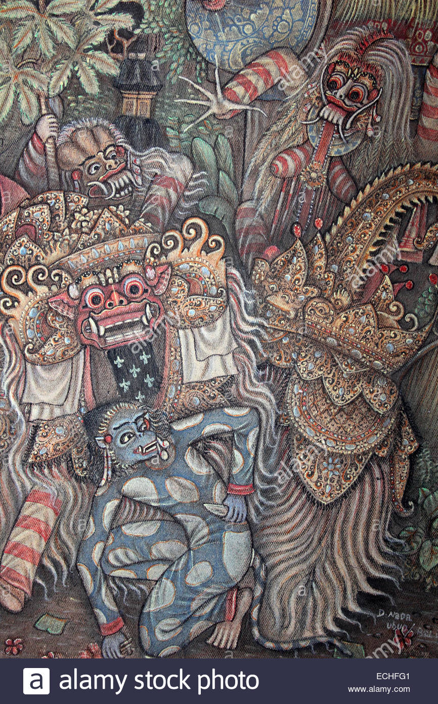 866x1390 Bali Painting Barong The Demon God, Rangda The Demon Queen - Barong Painting